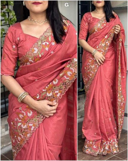 Indian white gold Georgette embroidery saree