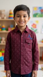 Boys Cotton Blue Printed Half Sleeves Shirt - Image 3