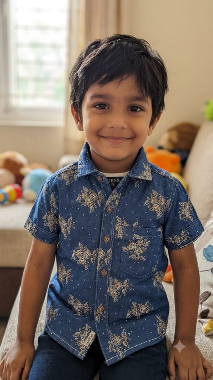 Boys Cotton Blue Printed Half Sleeves Shirt