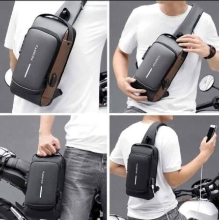 USB Charging Men Multifuntional Pu Chest Bag