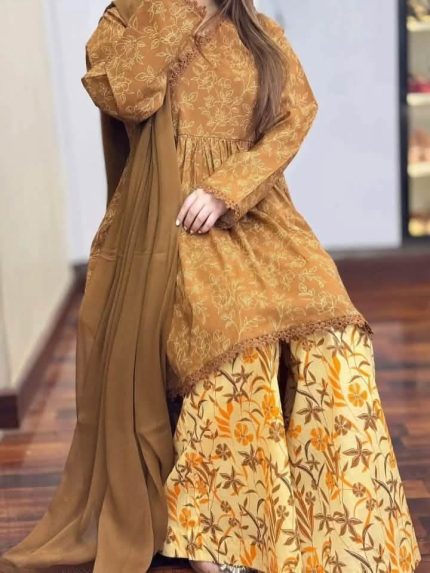 পিওর কটনের উপরে পুরো ড্রেসে স্কিন প্রিন্ট গাউন
