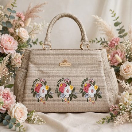 Floral Embroidered Jute Tote Bag 